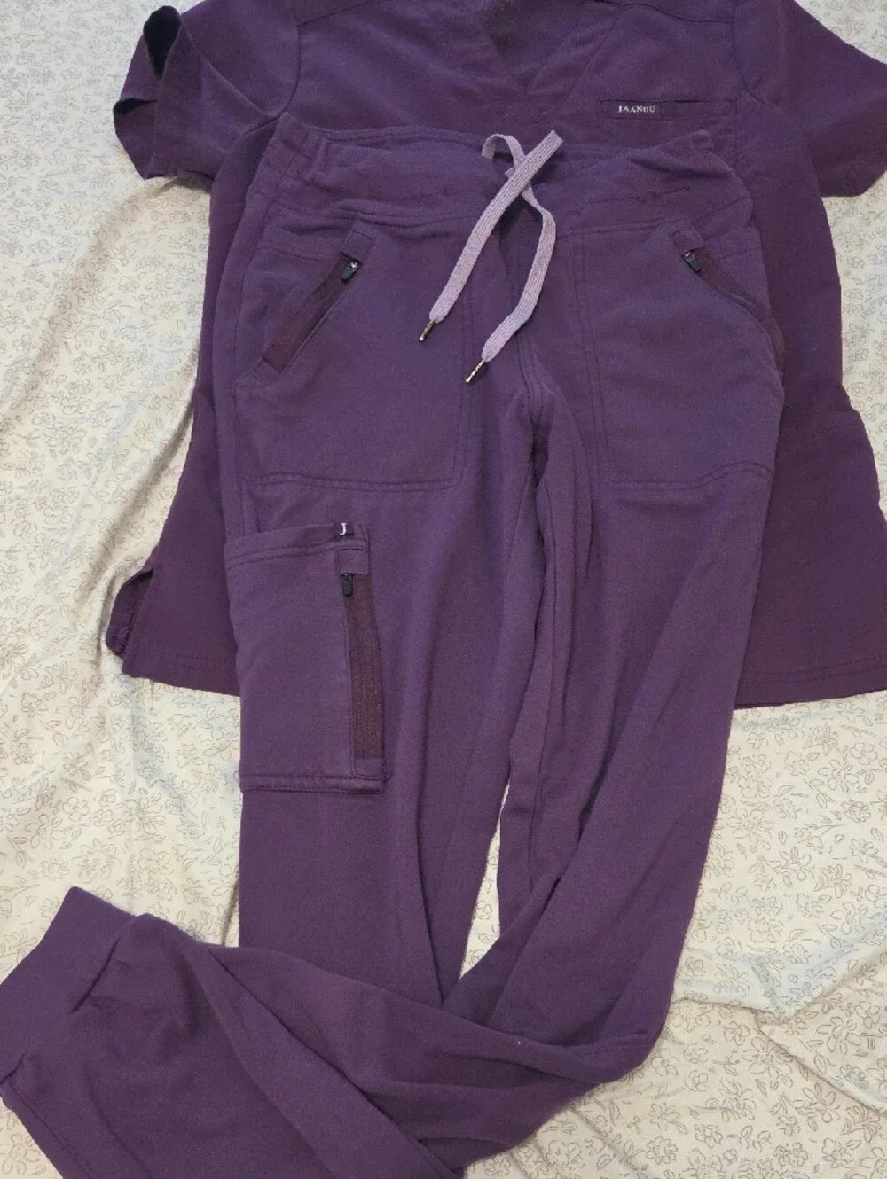 Jaanuu Women's Deep Purple Scrub Top and Jogger Set